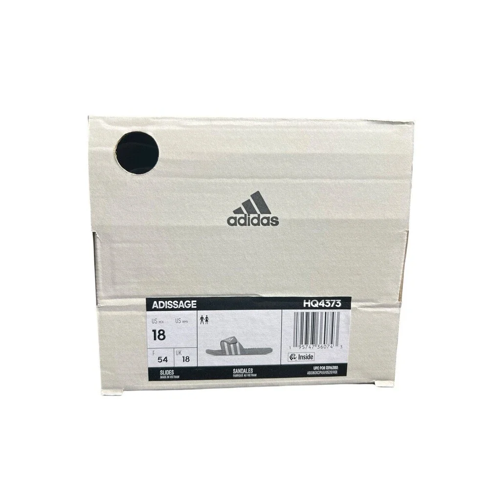 New ADIDAS Adissage Mens‎ Slides Sandal Grey/White/Grey Size 18 US Men HQ4373